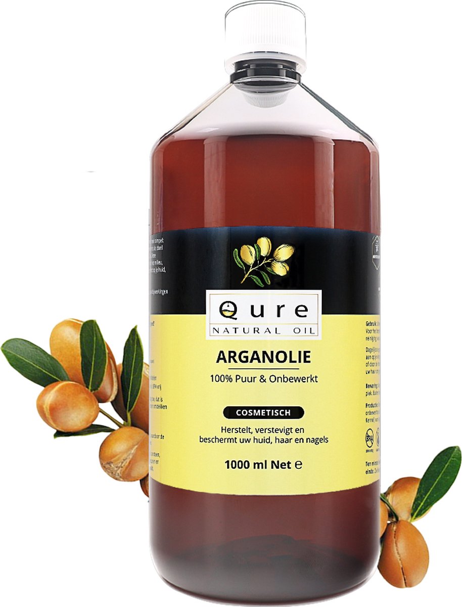 Arganolie 1 Liter | 100% Puur & Onbewerkt | Voordeelfles Argan Olie voor Gezicht, Haar en Lichaam | Grote Fles 1000ml