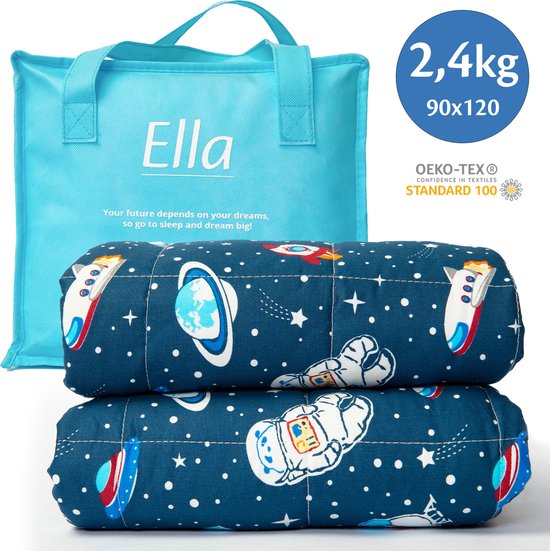 Ella® Verzwaringsdeken Kind 2,4kg - 90 x 120cm - Zwaartedeken - Weighted Blanket - Verzwaarde Deken - OEKO-TEX Katoen - Ruimte & Astronauten