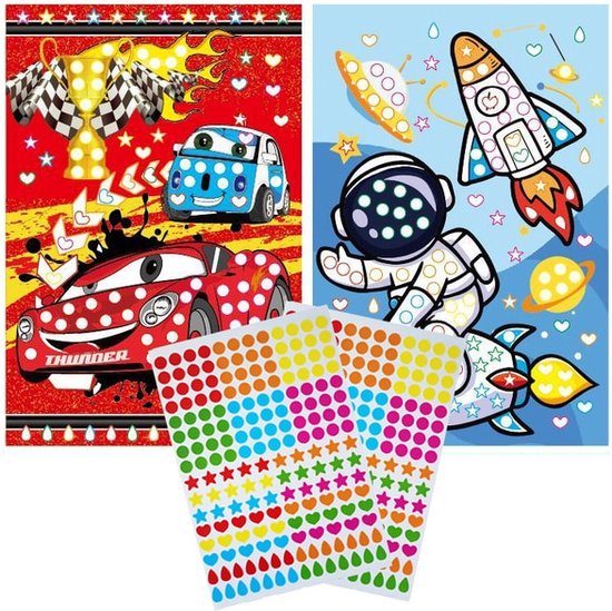 Afbeelding van het spel Sticker Kleurplaat - Educatieve Kleurplaat - Jongens - Montessori Speelgoed - Mozaïek Kleurplaat - Peuters / Kleuters - Zintuigen Speelgoed - Geduld- Sticker