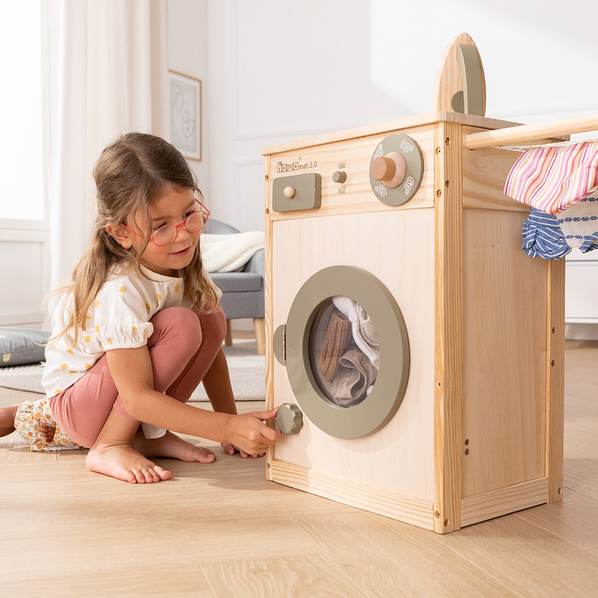 howa Machine à laver en bois pour enfants avec corde à linge, planche à  repasser,... | bol