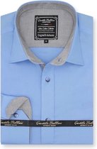 Heren Overhemden Lange Mouw - Slim Fit Overhemd Heren - Chambray Contrastbeleg - Blouse Heren Volwassenen - Licht Blauw