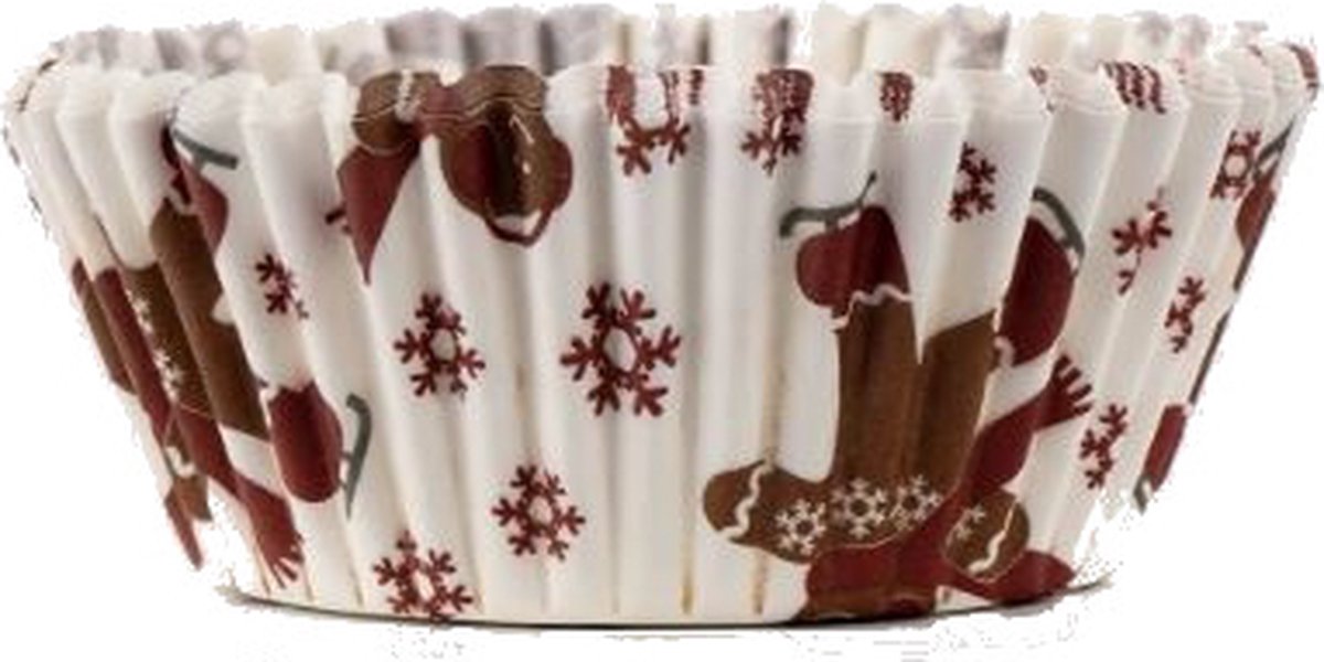 100 Stuks Muffin Cupcake Bakvormen kerstkoek – Papieren Bak Vormpjes – Wit / Bruin / Rood