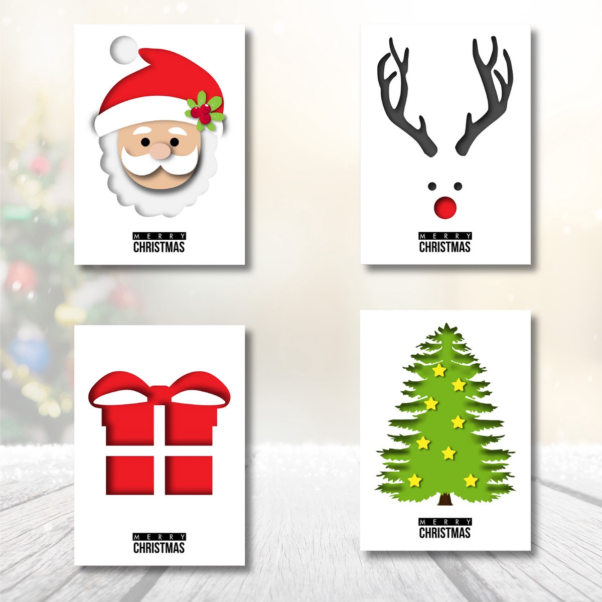 Kerstkaarten 12 stuks | 4 varianten