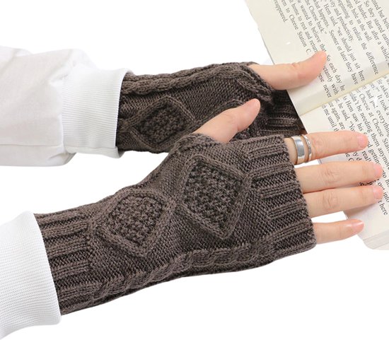 Winkrs© Vingerloze Handschoenen Taupe - Gebreide Polswarmers Grijs/Bruin - Kort