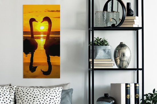 OneMillionCanvasses - Toile - Tableau - Cygne - Coucher de soleil - Water - Vogel - Toile - 40x80 cm - Décoration murale - Intérieur