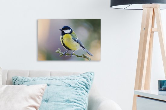 Toile - Peinture - Mésange charbonnière - Vogel - Branche - Mousse - Impression sur toile - Chambre à coucher - 30x20 cm - Intérieur - Décoration murale