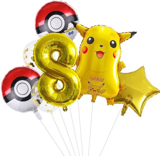 Pokémon ballonnen - Pokémon feestpakket - Set 7 stuks - Themafeest - Ballon 8 jaar - Pikachu ballon - Pokemon verjaardag versiering - Verjaardag versiering - Ballon pakket