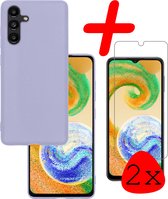 Coque Samsung Galaxy A04s Coque Arrière en Siliconen avec 2x Protecteur d'Ecran - Coque Samsung A04s Coque en Silicone - Lilas