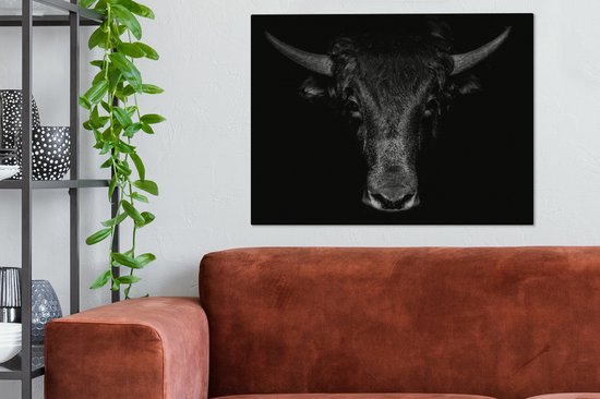 Toile - Animaux - Taureau - Zwart - Wit - Photo sur toile - 80x60 cm - Salon - Peintures sur toile