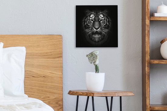 Toile - Animaux - Tigre - Nature - Zwart - Wit - Photo sur toile - 20x20 cm - Toile entoilée - Décoration de la maison