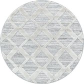 Flycarpets Sofia Rond Vloerkleed Geruit - Crème / Grijs - Laagpolig Tapijt Woonkamer - 200x200 cm