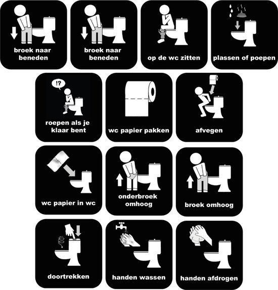 pictogrammen NAAR DE WC 13 picto's 4x4cm EasyAuti bol