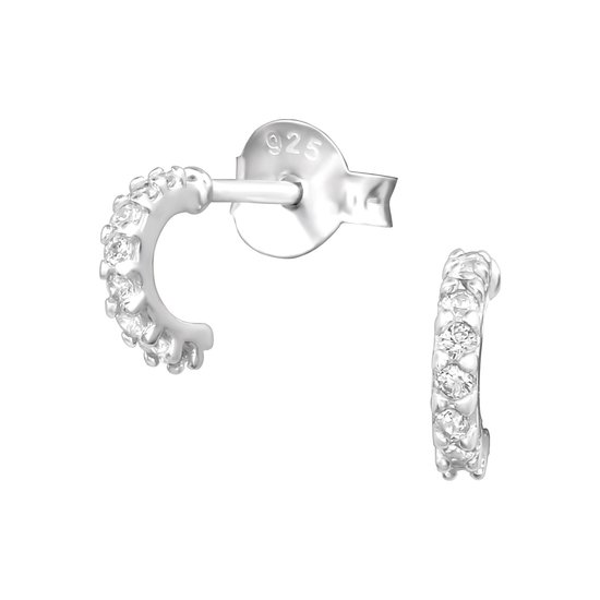 Joy|S - Zilveren petit oorringen - 6 mm - half ronde oorbellen met zirkonia