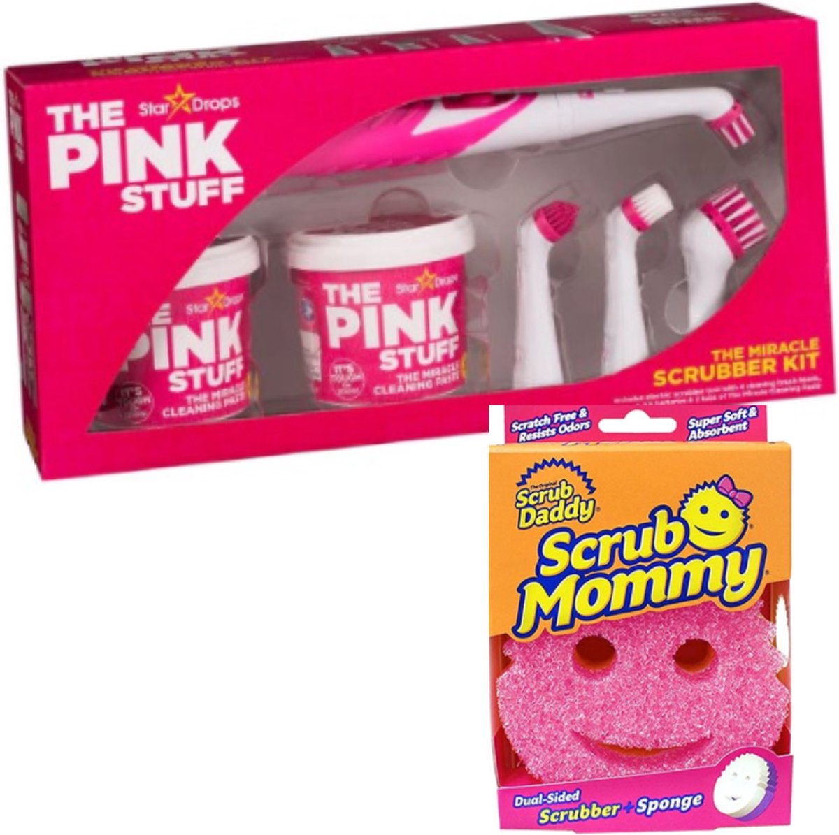 Stardrops - The Pink Stuff - The Miracle Scrubber Kit - 2 pots de pâte de  nettoyage Miracle avec outil à récurer électrique et 4 têtes de brosse de