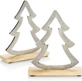 Décoration de Noël en métal - Figurine de Noël Sapin de Noël sur support en bois - Décoration de rebord de fenêtre - Support de Noël - Hauteur : 18,5 cm