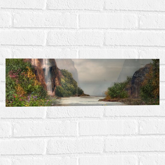 WallClassics - Muursticker - Geschilderde Waterval - 60x20 cm Foto op Muursticker