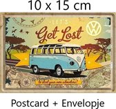 Volkswagen VW Bulli Let's Get Lost - Metalen Postcard 10 x 15 cm