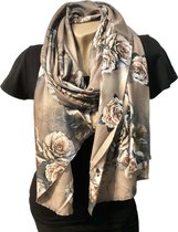 Lange Sjaal - Bloemenprint - Khaki/Beige - 190 x 73 cm (0143)