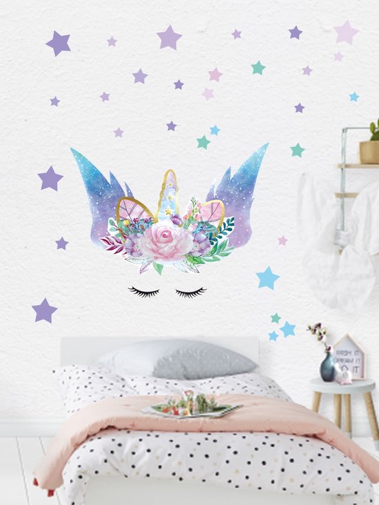 Merkloos - muursticker - unicorn - eenhoorn - wanddecoratie - kinderkamerdecoratie