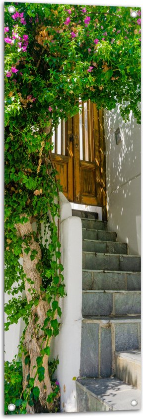 WallClassics - Tuinposter – Boog van Bloemen - 40x120 cm Foto op Tuinposter  (wanddecoratie voor buiten en binnen)