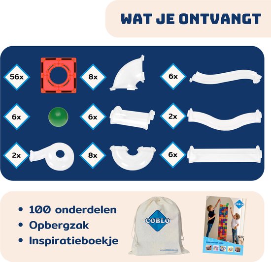 Coblo Knikkerbaan - Magnetisch speelgoed - 100 onderdelen - Constructie  speelgoed | bol.com