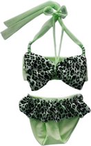 Maat 110 Bikini zwemkleding NEON Groen tijgerprint strik badkleding baby en kind dierenprint fel groene zwem kleding leopard