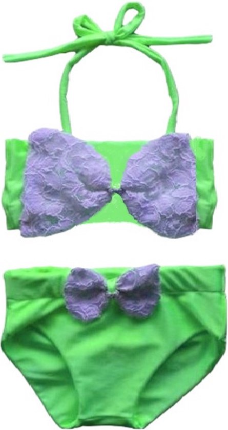 Maat 128 Bikini zwemkleding NEON Groen met strik badkleding baby en kind fel groen zwem kleding
