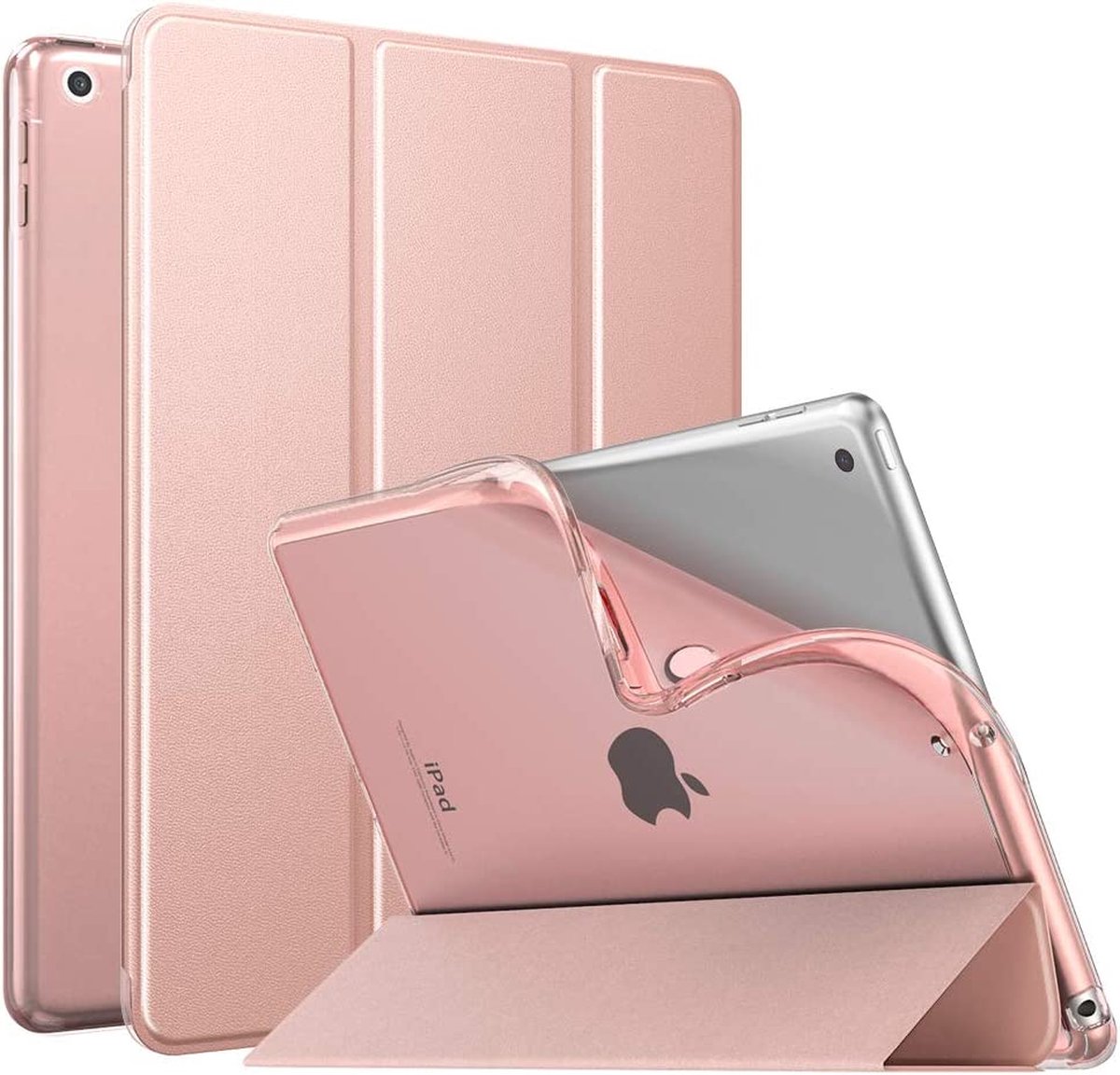 Case Fit iPad 2019, slanke Smart Shell met staander, Folio Case met zachte transparante TPU-cover, Frosted Back, roze goud