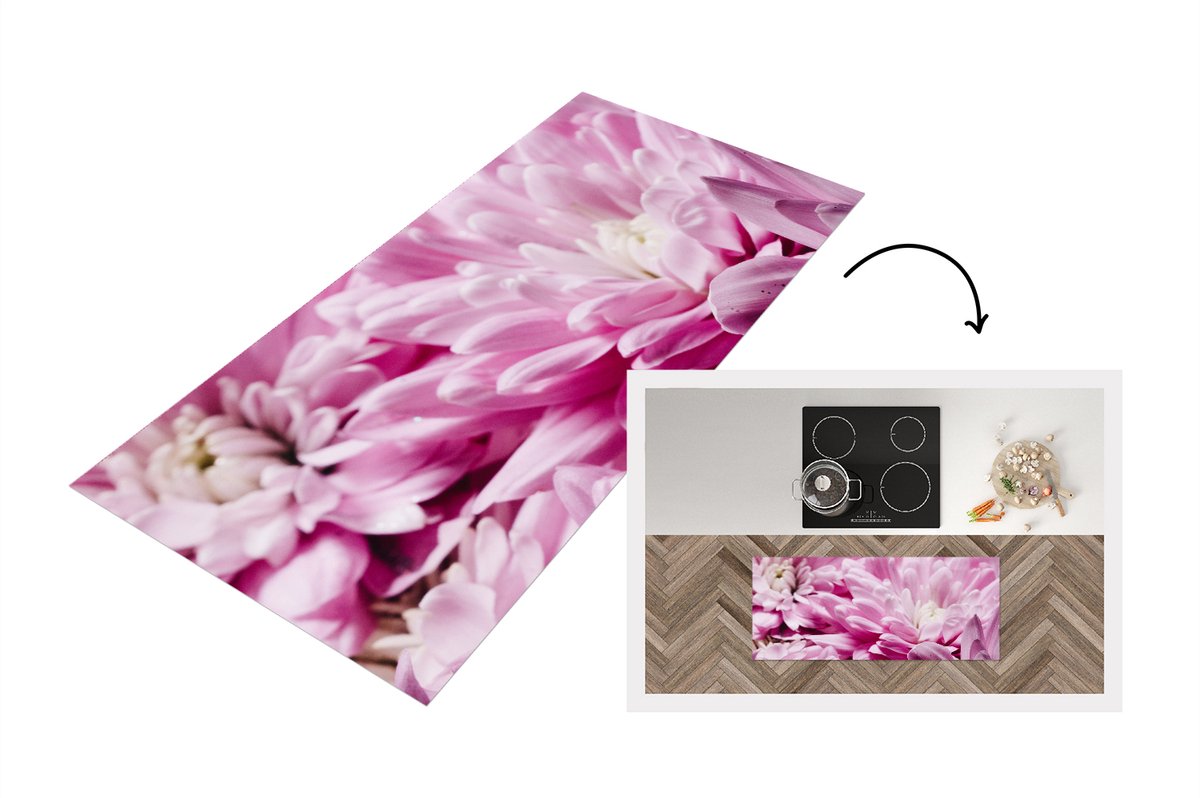 KitchenYeah Keukenloper - Loper keuken - Bloemen - Roze - Natuur - 120x50 cm - Keukenloper vinyl Multicolor