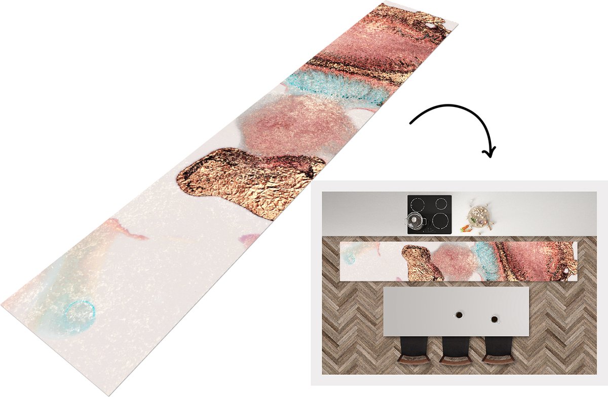 KitchenYeah Keukenloper - Loper keuken - Inkt - Pastel - Abstract - 360x60 cm - Keukenloper vinyl Multicolor
