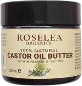 Roselea Organics - Castorolie met Rozemarijn & Tea tree veelzijdige Balsem - 100 % PUUR - Anti-infectieus en schimmelwerend voor de huid - Vermindert bruine vlekken en gekleurde littekens - Behandel eczeem, psoriasis, dermatitis, spierpijn - 60g.