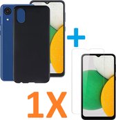 Silicone hoesje zwart met 1 Pack Tempered glas Screen Protector Geschikt voor: Samsung Galaxy A03 Core