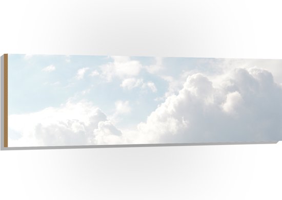 WallClassics - Bois - Grands Nuages Witte dans le Ciel - 150x50 cm - 12 mm d'épaisseur - Photo sur Bois (Avec Système d'accrochage)