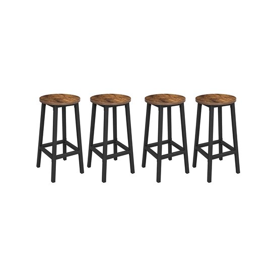 Signature Home - barkrukken - set van 4 barkrukken - keukenstoelen met stalen frame - rond- industrieel barkrukken - vintage bruin-zwart - hoogte 65 cm