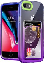 ShieldCase geschikt voor Apple iPhone 7/8 hoesje colorful pasjeshouder - groen/paars - Hoesje met pasjeshouder - Pasjes case - Backcover Beschermhoesje