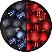 Kerstballen 34x st - 3 cm - donkerblauw en rood - kunststof