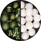 Kerstballen 34x st - 3 cm - groen en wit - kunststof