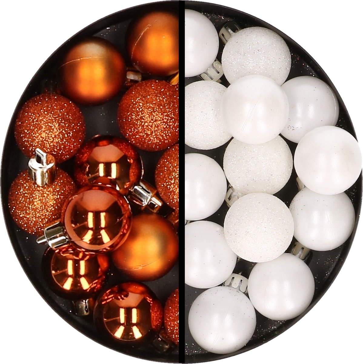 Kerstballen 34x st - 3 cm - oranje en wit - kunststof