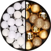 Kerstballen 34x st - 3 cm - wit en goud - kunststof