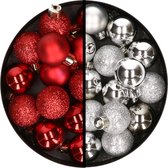 Kerstballen 34x st - 3 cm - rood en zilver - kunststof