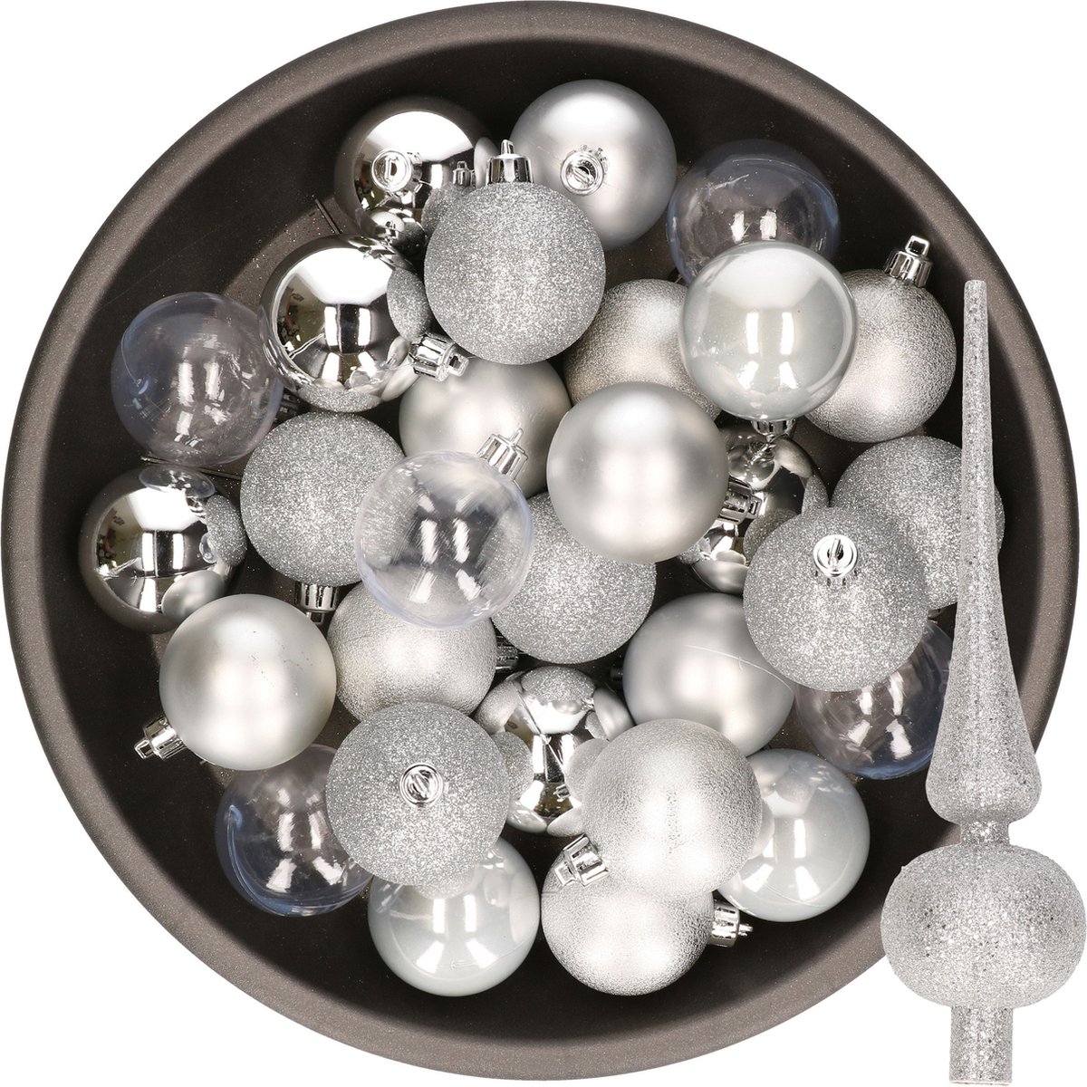 Kerstballen 48x stuks 6 cm - incl. glitter piek - zilver - kunststof