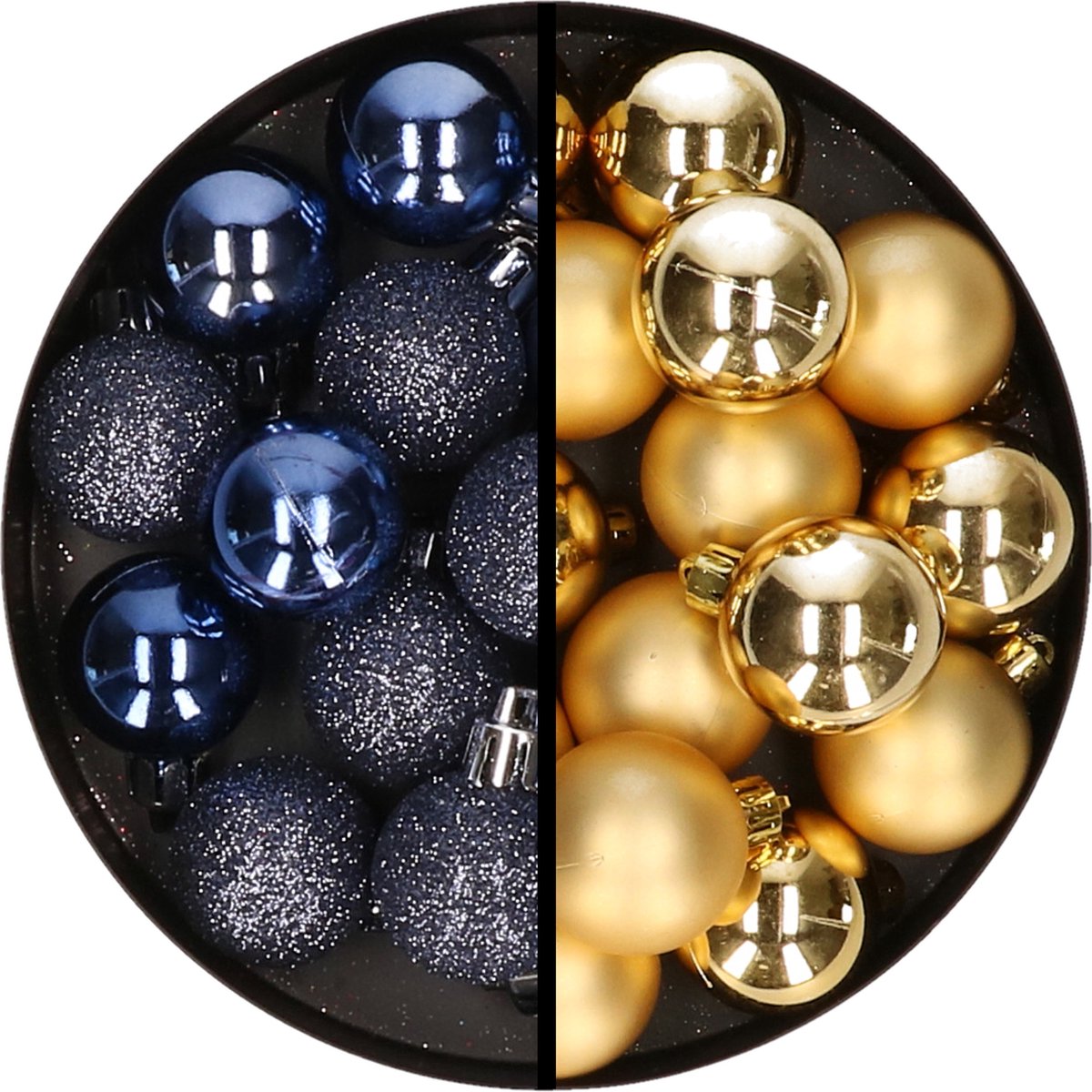 Kerstballen 36x stuks - 3 en 4 cm - donkerblauw en goud - kunststof