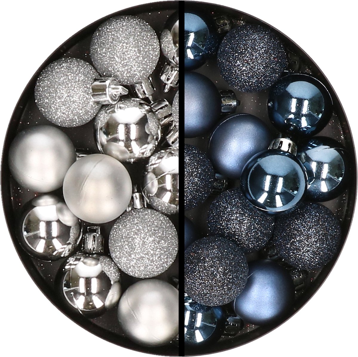 Kerstballen 34x st - 3 cm - zilver en donkerblauw - kunststof