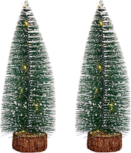 Krist+ Kleine decoraties kerstboompjes 2x stuks - 30 cm - met licht
