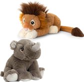 Keel Toys - Pluche safari knuffels neushoorn en leeuw vriendjes 25 cm