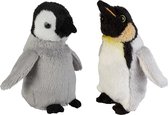 Ravensden - Zuidpool serie pluche knuffels - 2x stuks - Pinguin en kuiken - 15 cm