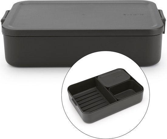 Brabantia Make & Take Bento Lunchbox incl Bentobox - Large - Kunststof - Dark Grey cadeau geven