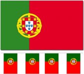 Bellatio Decorations - Vlaggen versiering - Portugal - Vlag 90 x 150 cm en vlaggenlijn 9m