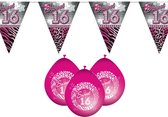 Funny Fashion - Sweet 16 versiering pakket vlaggetjes/ballonnen roze