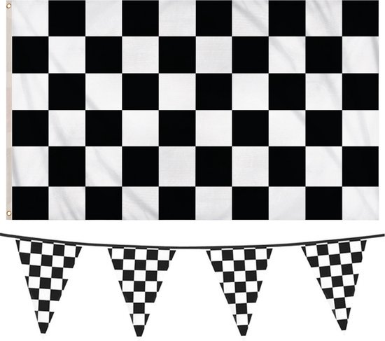 Henbrandt - Paquet de drapeaux de fournitures de fête sur le thème de la Finish/ de la course à carreaux noirs et blancs